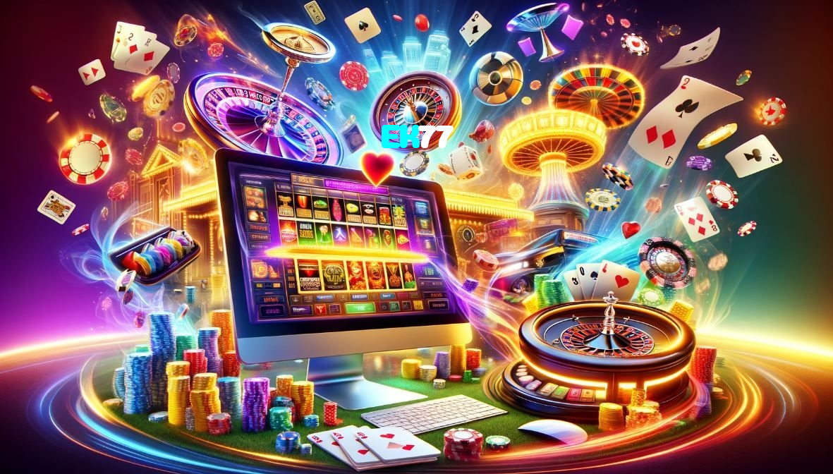 EK77 casino presented on mobile device in Pakistan with slots and live games